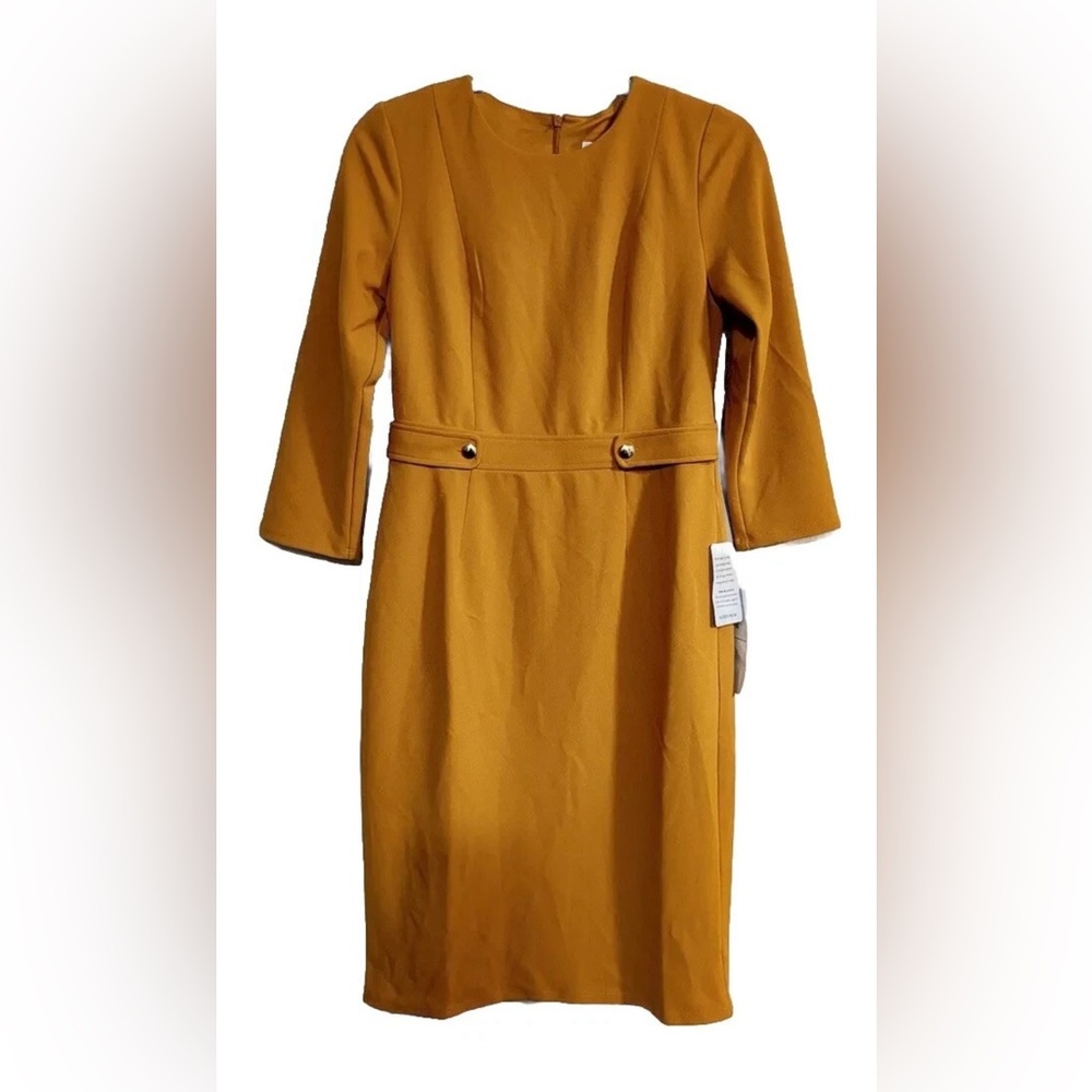 NWT London Times Women's Mustard Dress with Detail Waistband Size 6